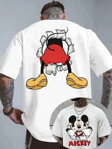 Officially Licensed By Disney With Disney Mickey Mouse Breakthrough Printed Graphics. 100% Cotton Loose Casual Tee, Soft, Breathable And Comfortable Fabric. Unisex Crew Neck Short Sleeve T-Shirt. - White - View 1