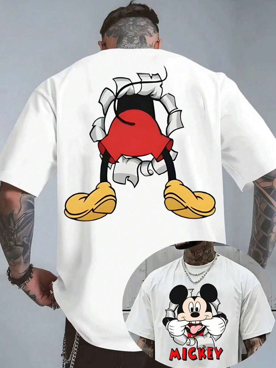 Officially Licensed By Disney With Disney Mickey Mouse Breakthrough Printed Graphics. 100% Cotton Loose Casual Tee, Soft, Breathable And Comfortable Fabric. Unisex Crew Neck Short Sleeve T-Shirt. - White - View 1