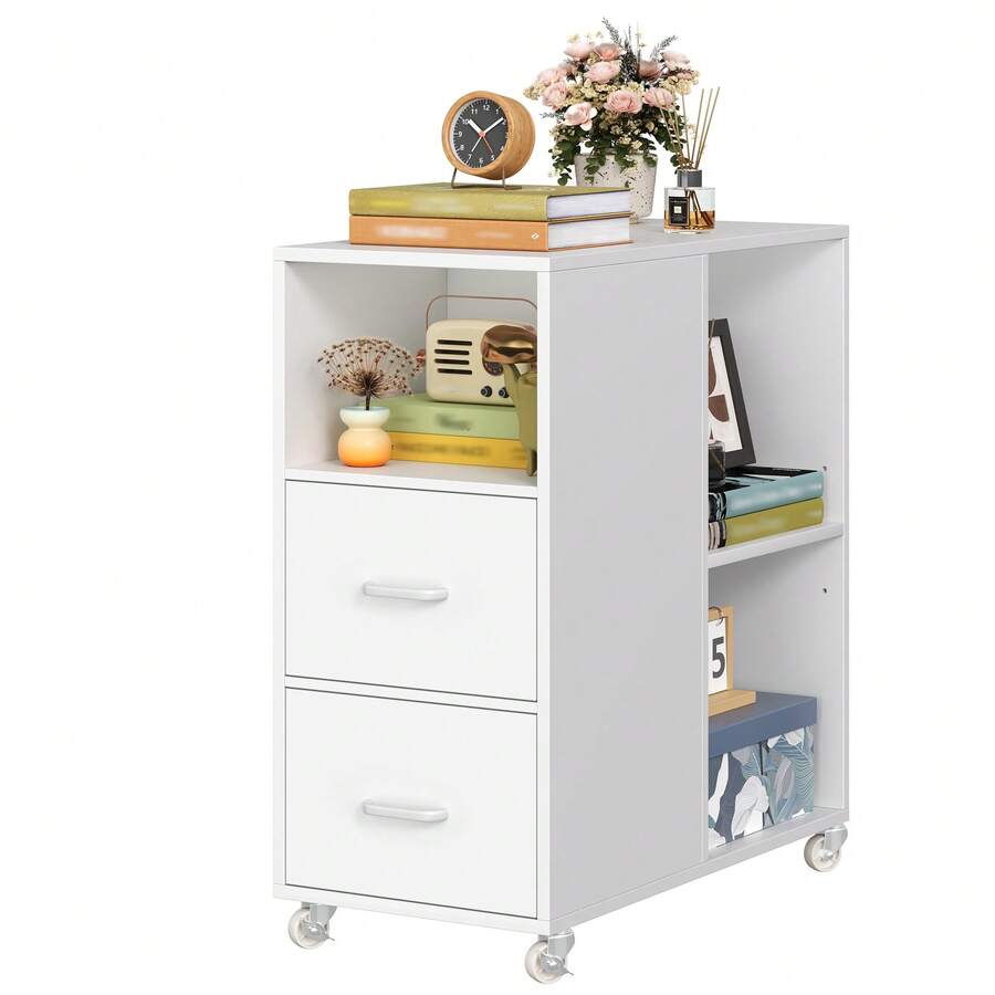 Mobile File Cabinet, Office Filing Cabinet With Open Shelves And Drawers, Under Desk File Cabinet - White - View 1