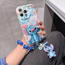 Disney Has Authorized, Phone Case - Chain Set, The Stitch Lilo & Stitch 3D Phone Case Plus A Silicone 3D Stitch Bracelet With Metallic Ring Removable Bracelet, Stitch And Angel Pattern, Compatible With Iphone17/16/15/14/13/12/11/XS/XR/X Plus Pro Max, A Stylish Cartoon Phone Case, The Perfect Gift Choice, Phone Protection, Durable Phone Cover, Great Gift For Friends And Family. - trắng - Xem 2