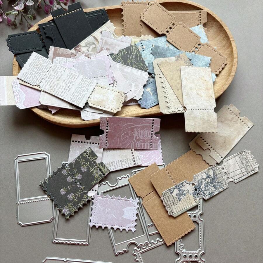 1 Set Cetakan Pemotong Perangko Vintage, Seri Retro, Templat Stiker Label, Cetakan Kertas Kerajinan Embossing, Cetakan Pemotong Kreatif, Cetakan Kertas Embossing untuk Kartu, Album, Kerajinan, Scrapbooking DIY, Pembuatan Hadiah Buatan Tangan