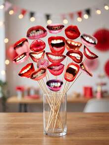 20pcs Lip & Mouth Photo Booth Props, Fun Mouth Selfie Accessories, Handheld Party Photo Booth Props DIY Kit, Suitable For Birthday, Wedding, Graduation Decoration (Includes Wooden Sticks) - Lips - View 4