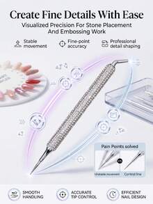 El diseño de doble extremo le permite recoger strass con un extremo y grabar diseños de uñas con el otro - Una herramienta de doble propósito que ahorra tiempo y crea detalles exquisitos en las uñas. Una herramienta, dos funciones, para un proceso de arte de uñas talla grande rápido. - Multicolor - Ver 9