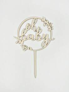 2/5pcs Oh Baby Cake Toppers - Wooden Baby Shower Cake Decor, Suitable For Rustic Gender Reveal Theme Baby Shower Cake Toppers - Khaki - View 7