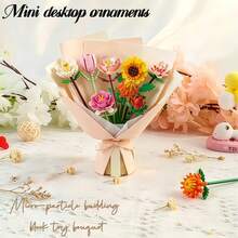 7-Piece Multi-Bouquet Micro Particle Building Blocks, Rose, Smiling Sunflower, Lily, Peony, Rose, White Berry Artificial Floral Decoration, Resin ABS Educational Stress Relief Atmosphere Desktop Ornament, Parent-Child Interaction Hands-On Exercise, Children's Birthday Graduation Back To School Holiday Gift - Multicolor - View 6
