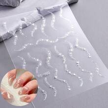 Autocollants pour ongles avec rubans de feuille d'or et motifs d'étoiles, autocollants pour ongles en forme d'étoile argentée imperméables, décorations pour ongles avec rubans et étoiles scintillants, décalcomanies pour ongles ciel étoilé laser, décorations d'art pour ongles convenant aux filles et aux femmes. - Multicolore - Voir 4