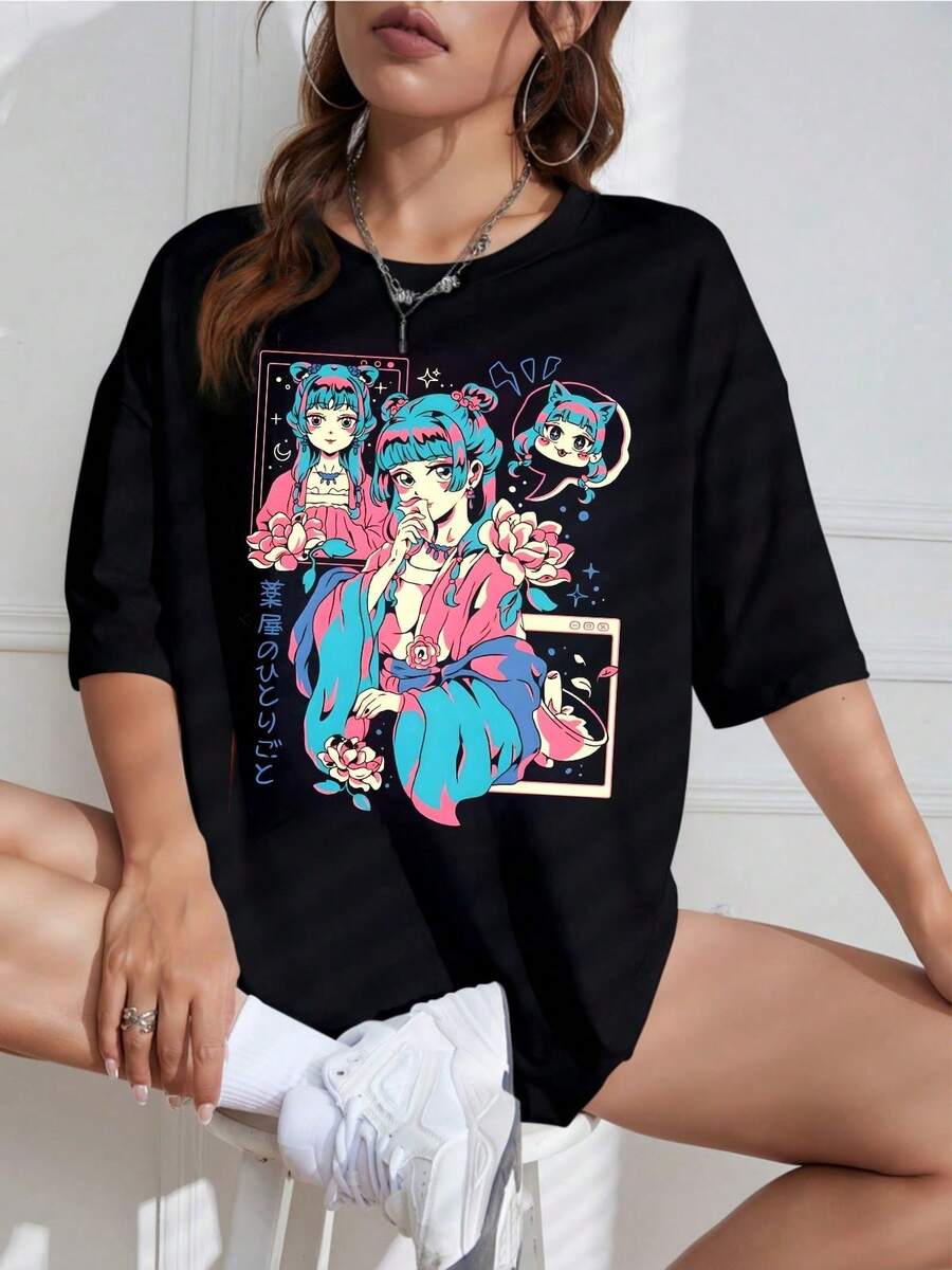 100% Cotton. Casual Short-Sleeved Printed T-Shirt. 1pac2026: Maomao T-Shirt, The Apothecary Diaries T-Shirt, Gift For Anime Lovers, Anime Girl Aesthetic T-Shirt, Kawaii Manga T-Shirt, Japanese Otaku Graphic Print T-Shirt - Made Of Pure Cotton, It Is Soft And Breathable, Suitable For Men And Women. It Is A Casual T-Shirt Suitable For All Seasons And A Reminder Of . It Is Suitable For Everyday Wear, For Urban Fashion Enthusiasts And Music Lovers. Spring Summer Top - Black - View 1