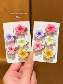 10PCS Random Color Plumeria Mini Ins Hair Clips For Updos, Braids, Dyed Hair, Ponytails, Suitable For Daily Wear,Claw Clips - Multicolor - View 4