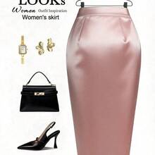 Falda fruncida de unicolor elegante para uso diario de mujer - Champán - Ver 3