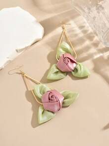 1 Pair Exaggerated 3D Geometric Fabric Flower Earrings For Women - Multicolor - View 5