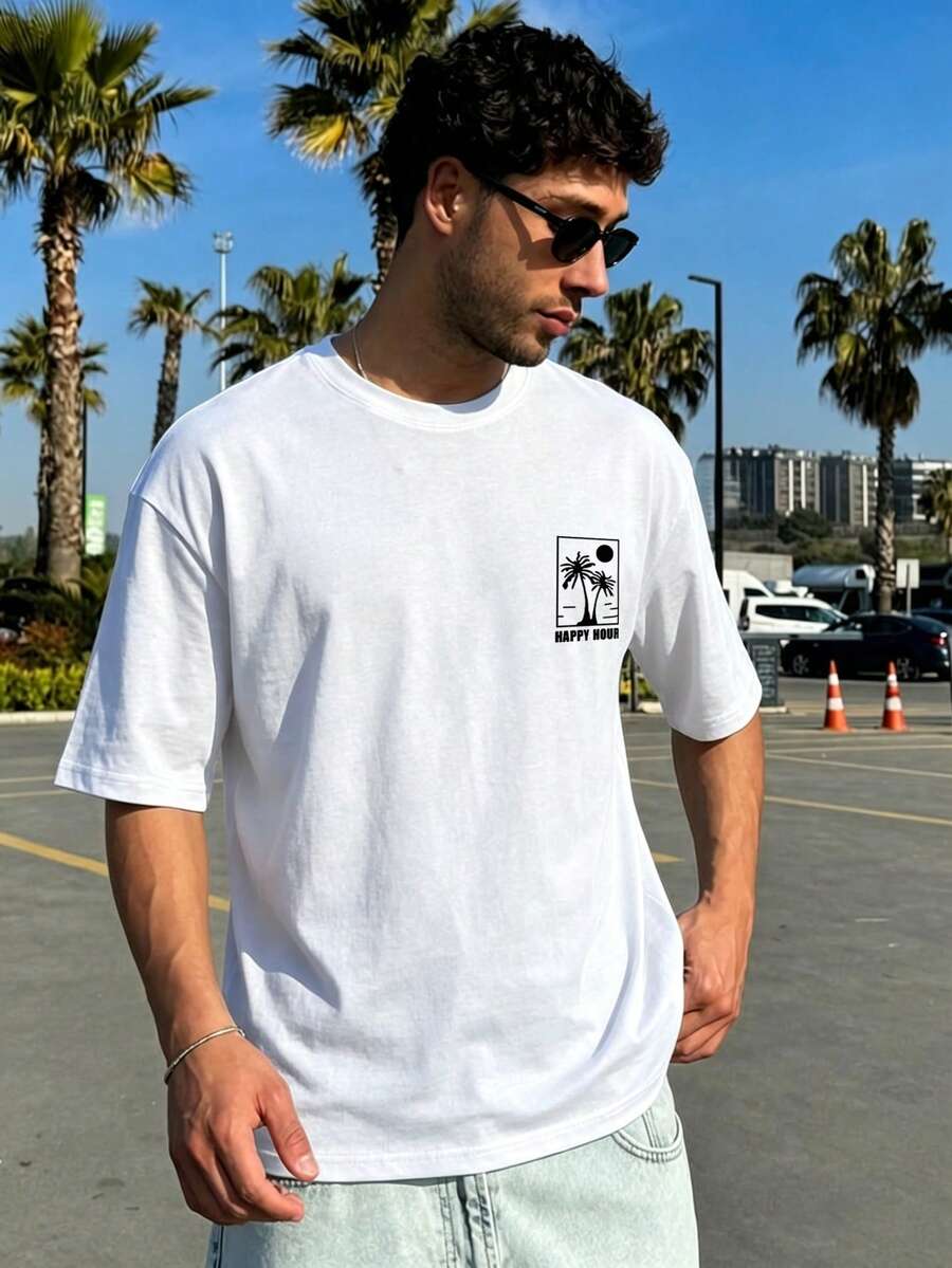 Striville Camiseta de manga curta estampada casual masculina para uso diário, primavera e verão - Branco - Visão 1