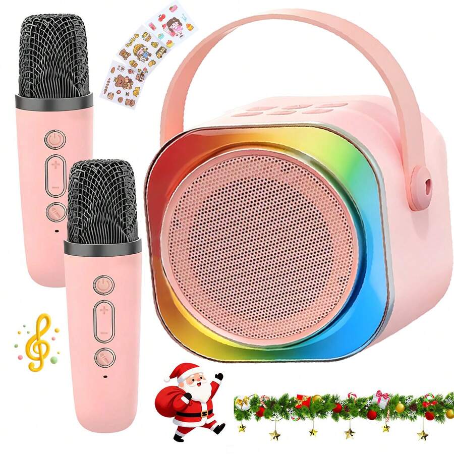 Máy hát karaoke mini phù hợp cho thanh thiếu niên và người lớn - Loa Bluetooth di động với 2 micro không dây và đèn LED, đồ chơi KTV hoàn hảo cho các bữa tiệc tại nhà, món quà Giáng sinh/sinh nhật tuyệt vời nhất cho bé trai và bé gái. - Nhiều màu - Xem 1