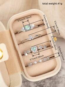 4pcs Elegant Cubic Zirconia Stone Rings Set With Gift Box, Suitable For Women, Applicable For Wedding, Engagement, Anniversary Party, Jewelry Valentine's Day Gift And More - 1# - View 5