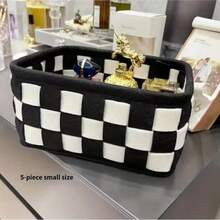 8件/6件/1件/2件/3件 收納盒，韓式毛氈收納神器，適合返校季居家多功能收納，大容量可收納衣物、玩具、書籍、雜物，毛氈收納盒適用於存放與整理 - 黑白格 - 查看 29
