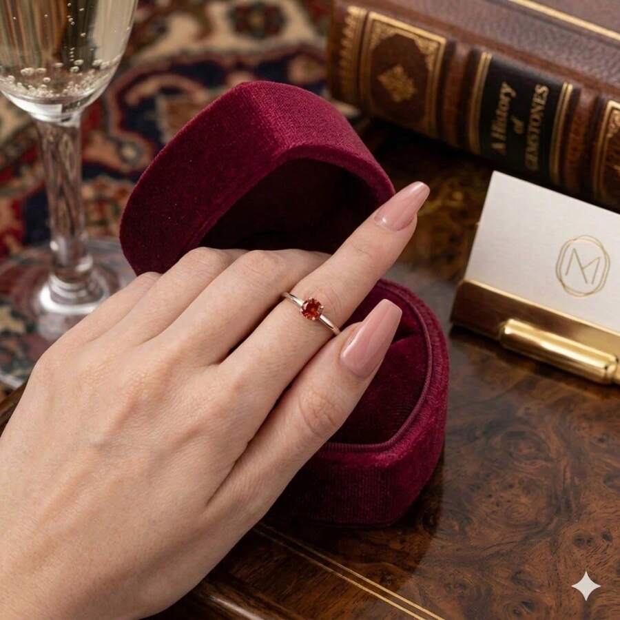 Stainless Steel Silver Solitaire Ring, Delicate, Colored Zirconia Stone, 3mm, Graduation, Debutante - Red - View 1