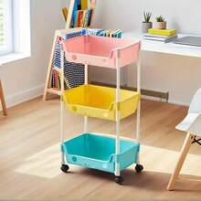3/4/5-Tier Roller Storage Rack With Hooks, Space-Saving Corner Storage Rack, Made Of Durable Plastic, No Power Required, Mobile Cart Style, Suitable For Bathroom, Kitchen, Living Room, And Bedroom, Easy To Move And Store - View 10