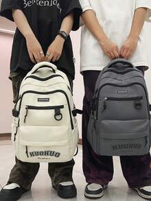Mochila casual unisex para parejas, mochila ligera y resistente a las arrugas de nailon, mochila minimalista a juego para la escuela, el trabajo y el uso diario - Multicolor - Ver 8