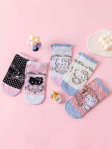 Noctvar OBM Sleepwear X Hello Kitty 5雙 Hello Kitty 踝襪，可愛卡哇伊貓咪圖案，柔軟舒適，透氣，適合夏季多用途，適用於學生/成人，中性禮物 & 日常穿著 - 彩色 - 查看 7