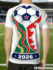Camiseta con estampado de fútbol de la Copa Mundial 2026 para hombres, adecuada para uso casual diario - Multicolor - Ver 2
