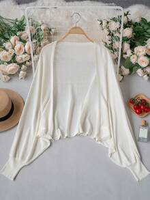Cárdigan de punto transparente blanco de verano - Elegante, simple, dulce estilo casual de la calle Y2K Cárdigan de punto suelto de manga larga y corto con abertura frontal - Albaricoque - Ver 8