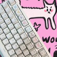 Cute Cat Art Keyboard Keycap Set, 8pcs White Cartoon Cat Face Custom Keycaps, OEM Specification PBT Keycaps For Mechanical Keyboards, Cute Gaming Keyboard Accessories, Funny Cat Lover Gift - View 1