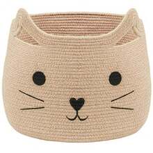 VK VK.LIVING Cestas Animales Grans Cuerda Algodón Tejida con Lindo Gato Almacenamiento Organizador Lavanría para Toallas, Mantas, Juguetes, Ropa, Regalos Caja de Juguetes - Neutral - Ver 9
