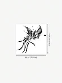 1pc Traditional Chinese-Style Dot-Patterned Phoenix Totem Tattoo Sticker, Temporary Tattoo Sticker, Realistic Tattoo Design, Suitable For Travel, Music Festivals, Games, Graduation Gifts, Lasting For 7-14 Days - Black - View 2