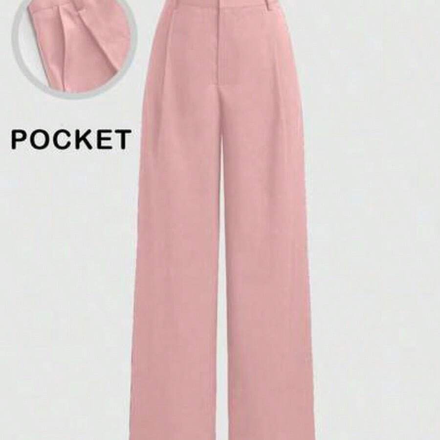 Mono de diseño minimalista Vela Rue con cierre de gancho y cremallera, pantalones ligeros y transparentes de longitud completa, pantalones de traje azul marino sólido, pantalones anchos adelgazantes, moda de primavera rosa para todas las estaciones - Rosa - Ver 1