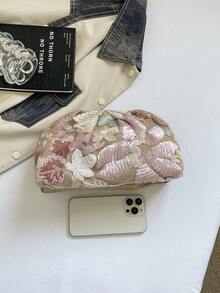 1件女款粉色亮片裝飾尼龍壓褶晚宴手拿包，夏季新品上市 - 粉色 - 查看 4