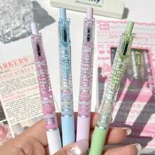Juego de 4/1 bolígrafos con diseño de mariposa y pastel, diseño de lazo y pastel, punta fina de 0,5 mm, tinta negra de secado rápido, escritura suave, apariencia exquisita, adecuado para tomar notas y llevar un diario - Fresa dulce - Ver 6