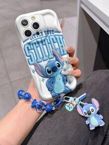 Disney Has Authorized, Phone Case - Chain Set, The Stitch Lilo & Stitch 3D Phone Case Plus A Silicone 3D Stitch Bracelet With Metallic Ring Removable Bracelet, Stitch And Angel Pattern, Compatible With Iphone17/16/15/14/13/12/11/XS/XR/X Plus Pro Max, A Stylish Cartoon Phone Case, The Perfect Gift Choice, Phone Protection, Durable Phone Cover, Great Gift For Friends And Family. - trắng - Xem 3