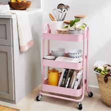 3-Tier Rolling Kitchen Cart White Rolling Utility Cart With Wheels Storage Organizer For Home Office - Dusty Pink - View 9