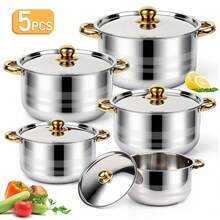 TAIMASI [10pcs Stainless Steel Pot Set] 10pcs Stainless Steel Pot Set, Multi-Size Cooking Pots With 5 POTS + 5 LIDS | Deep Stock Pot, Suitable For Home And Restaurant Cooking, Soups, Hot Pots, Noodles, Pasta, Seafood Soups Christmas Thanksgiving Kitchen Daily Cooking Household Catering Cookware Supplies - View 9