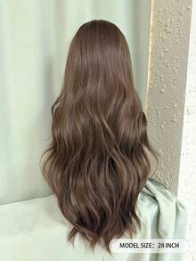 [MONEET SECRET] 28 Inch Long Loose Wavy Synthetic Wig, Light Chestnut Brown With Air Bangs, Heat-Resistant Synthetic Fiber, Natural Flowing Soft Curly Hair Wig For Women, Suitable For Daily Wear, Dating, Party, Cosplay, Fashion Style, Halloween - Brown - View 7