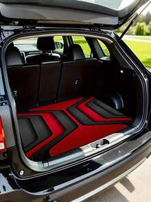 1pc Red & Black Fashion Print Car Trunk Mat - Durable Polyester Floor Mat, Practical For Daily Travel, Loading And Securing Cargo, Car Trunk Mat, Car Interior Decor Accessory - A - View 3