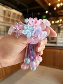 5pcs Girls Cute Versatile Glitter Cartoon Rabbit Bear Heart Braid Ponytail High Elastic Hair Ties Hair Bands - Multicolor - View 4
