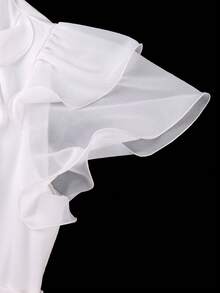 Elegant Plus Size Women White Chiffon Maxi Dress With Mock Neck Layered Ruffle Short Sleeves Belt Rhinestone Buckle Cocktail Party Wedding Guest Gown - White - View 9