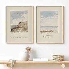 1/2件組 裝框/無框復古海岸海灘素描風景畫布海報 古典夏季海灘海景復古牆面藝術印畫 湖邊別墅裝飾畫 適於公寓、客廳、臥室、現代家居裝飾 - A - 查看 1