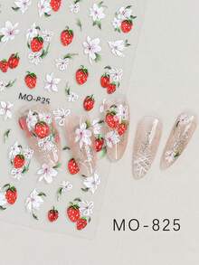2 pezzi Adesivi per unghie a rilievo 5D a forma di fragola, decalcomanie per unghie estive con frutta e fiori carini e freschi, eleganti toppe autoadesive per unghie con motivi floreali, accessori per la decorazione fai-da-te del design delle unghie estive - Multicolore - Visualizzare 6
