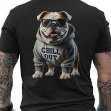 Maglietta da uomo divertente con stampa di un bulldog inglese - Stampa sul retro - Maglietta traspirante in puro cotone - Vestibilità comoda, casual, ideale per gli amanti dei cani - Abbigliamento casual per tutti i giorni, per il tempo libero, design giocoso, materiale confortevole, maniche corte, per chi possiede animali domestici - nero - Visualizzare 1