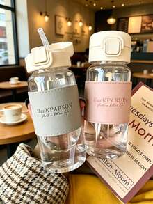 500ml Leak-Proof Water Bottle With Straw, Portable Minimalist Style Cup Suitable For Milk, Coffee, Tea, Juice And Other Beverages, Hand Washable, Suitable For Sports, Fitness, Travel - Multicolor - View 2