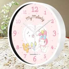 Miniso Sanrio My Melody Wall Clock With My Melody & Friends, Lace Heart & Music Notes Design, Soft Pink Background Perfect For Bedroom, Living Room & Dining Room Decor - White - View 1