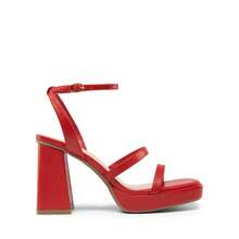 Women High Platform Chunky Heeled Sandals Fashionable Ankle Strap Square Toe Heeled Sandals Party Sandals Y2K Dress Shoes - 紅色 - 查看 5