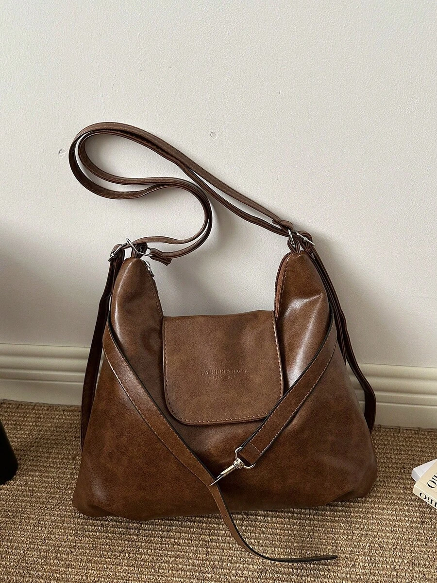 2025 Fashion Matte Solid Color Punk Rivet Commuter Tote Bag Minimalist Niche Underarm Bag Stylish Large Capacity Shoulder Bag - Brown - View 1