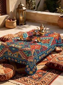 1/2pcs Tablecloth, Geometric Pattern Tablecloth, Polyester Material, Suitable For Kitchen, Dining Room, Coffee Table, Dining Table, Round Or Square Optional, Ideal For Picnic, Camping, Country Farmhouse Decor, Colorful Diamond Pattern Star Design, Perfect For Table Protection And Holiday Decoration - Multicolor - View 6