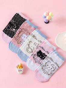 Noctvar OBM Sleepwear X Hello Kitty 5雙 Hello Kitty 踝襪，可愛卡哇伊貓咪圖案，柔軟舒適，透氣，適合夏季多用途，適用於學生/成人，中性禮物 & 日常穿著 - 彩色 - 查看 13
