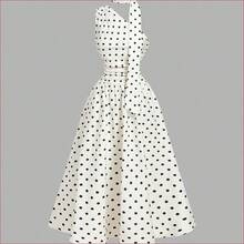 MOD Vestido elegante de longitud media con estampado de lunares y espalda descubierta, para verano - Blanco y Negro - Ver 5