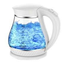Adler Electric Glass Kettle Cordless Kettle Water Boiler Fast Boil 1.7L 2200W Blue LED Illumination Boil-Dry Protection Auto Shut-Off Lime Filter 360° Base White - EU E Type Plug(220-240V) - View 2