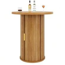 Bar Table Set With 2 Bar Stools, Round High Table With Storage Space And 2 Ergonomic Bar Stools, MDF Wood Look, For Bar And Living Room - Natural Color - View 9