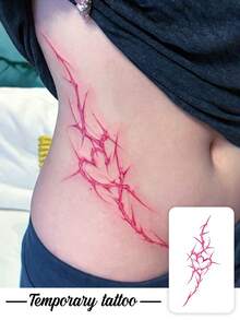 1 pieza Pegatina de tatuaje temporal con patrón de corazón espinoso estilo Y2K Millennium, diseño de tatuaje realista, adecuado para viajes, festivales de música, juegos, regalos de graduación, dura de 3 a 5 días - Rosa Fucsia - Ver 1